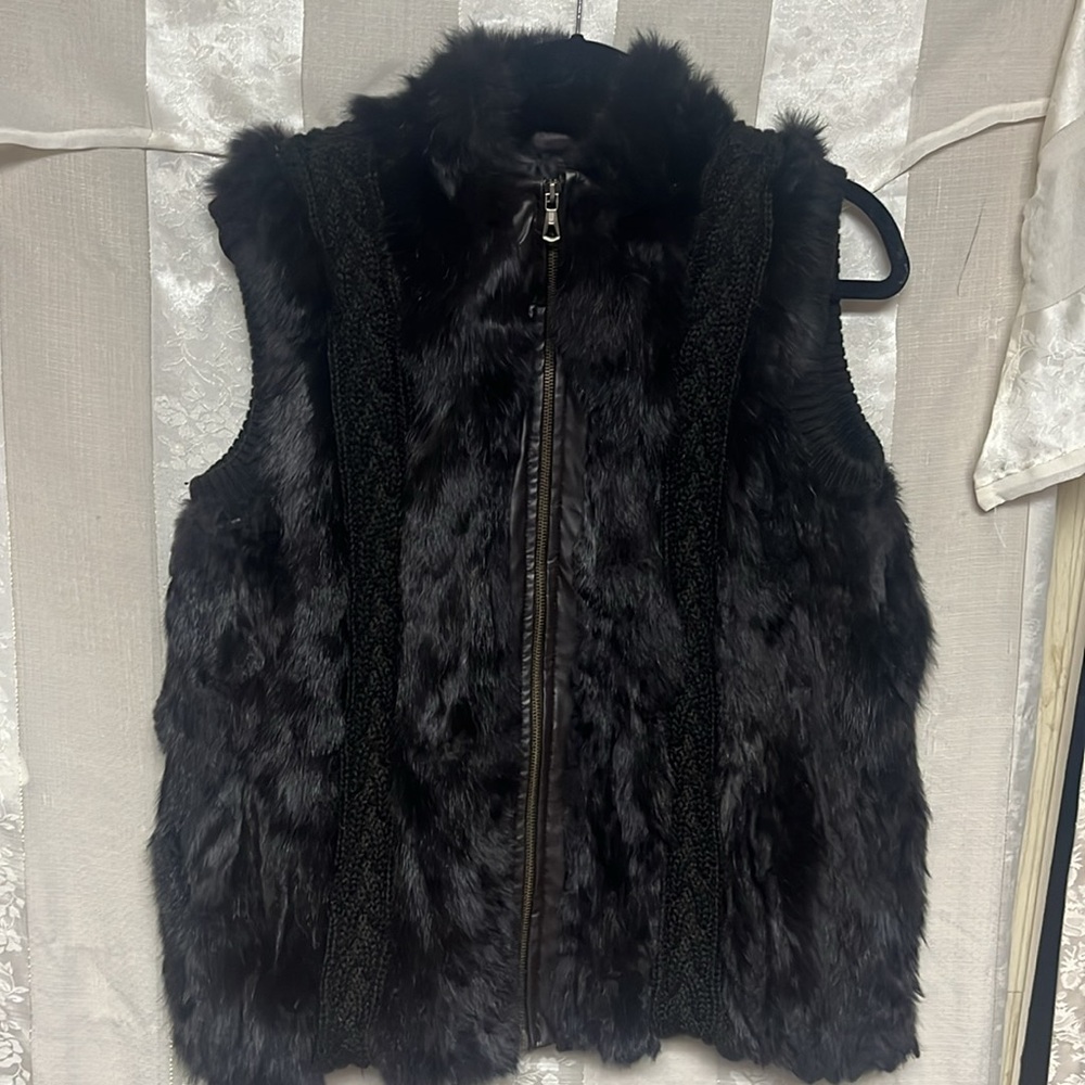 Women’s Vest Knit Front Panels Leather Trim Zipper Black Size Medium - Picture 5 of 15